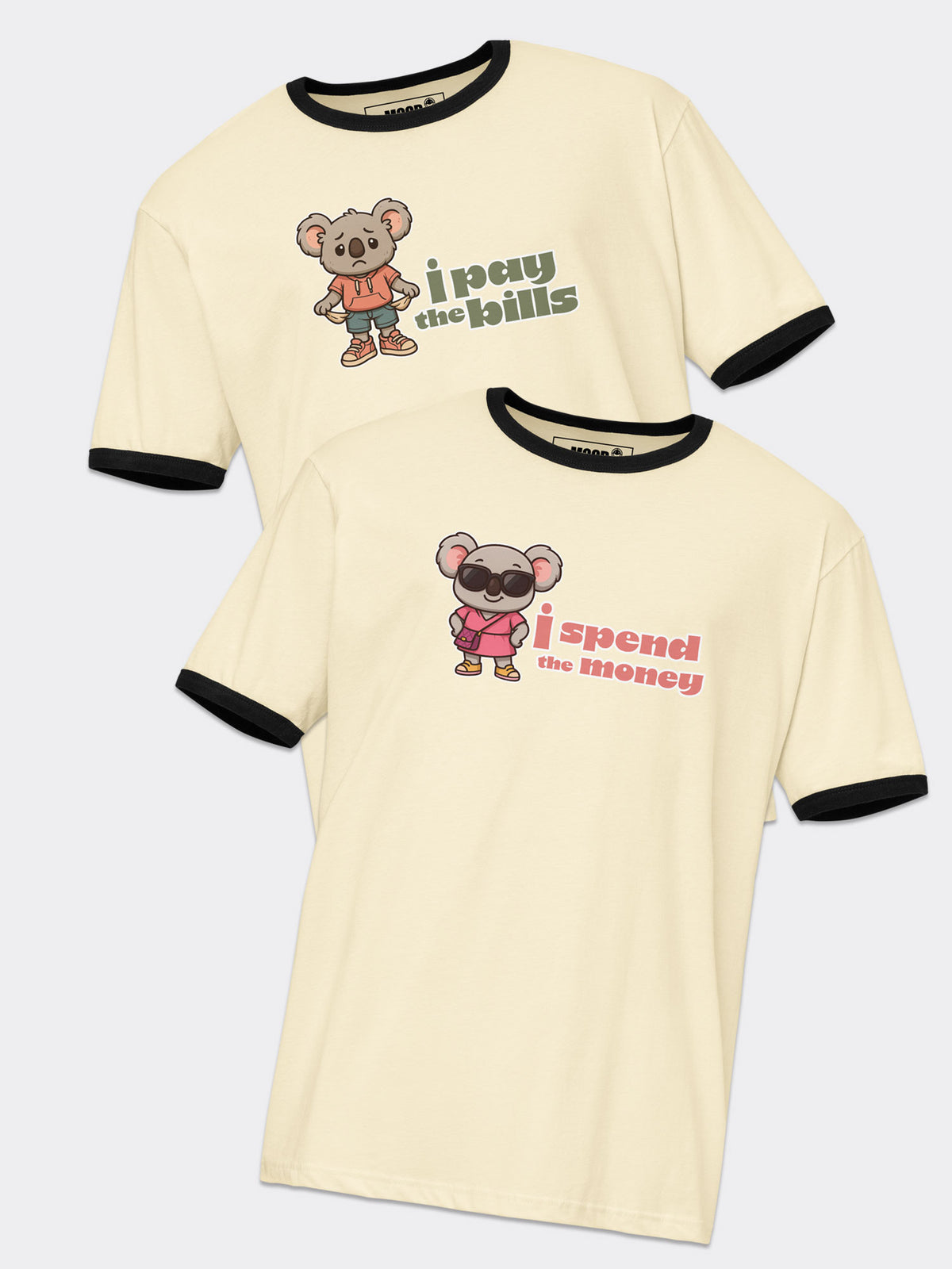 I Pay the Bills & I Spend the Money – Couples Ringer T-Shirt Set – Funny Couples Matching Tees, Retro Style, Sarcastic Gift Idea